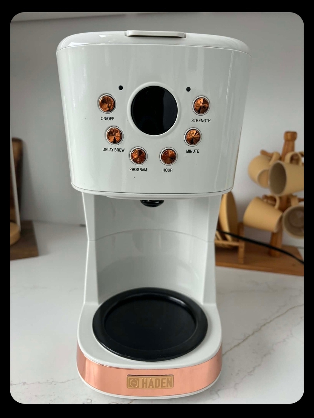 Hayden White Coffee Maker with Rose Gold Accents - Picture 3 of 4